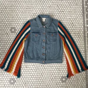 Altar'd State Denim Jacket Medium Flare Sleeves Stripes Western Boho Chic